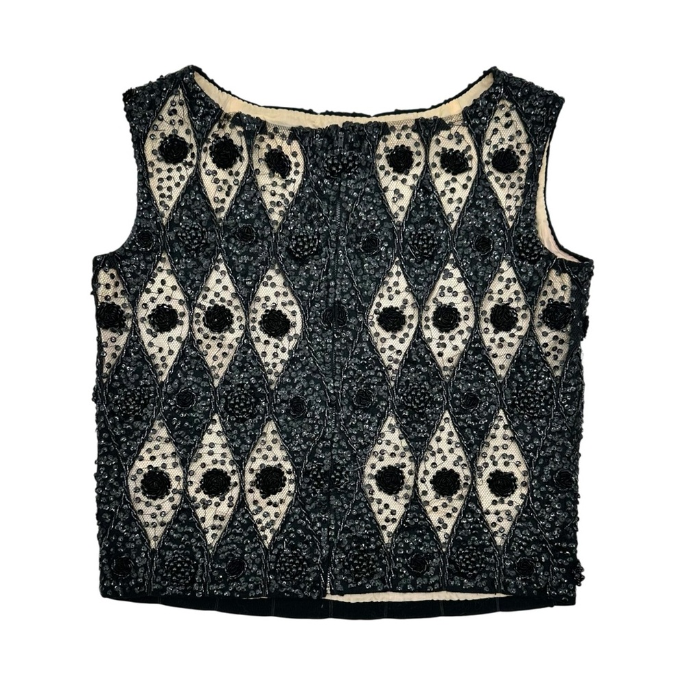 Designer Vintage Leventhal New York Beaded Wool & Lace Sleeveless Dress Top - Picture 2 of 6